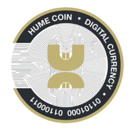 HUME COIN · DIGITAL CURRENCY · 01101000 01100011 Logo (DPMA, 01.04.2019)