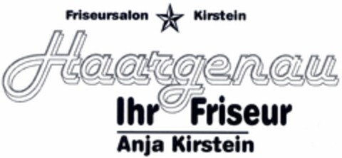 Friseursalon Kirstein Haargenau Ihr Friseur Anja Kirstein Logo (DPMA, 14.11.2004)