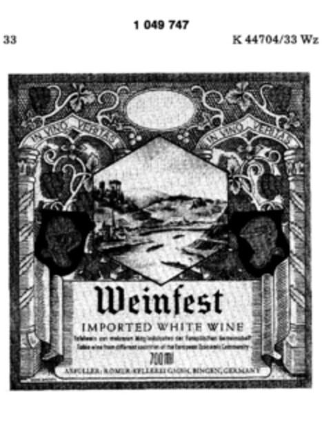 Weinfest IMPORTED WHITE WINE Logo (DPMA, 16.06.1982)