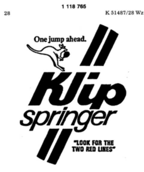 Klip springer One jump ahead. "LOOK FOR THE RED LINES" Logo (DPMA, 07/29/1987)