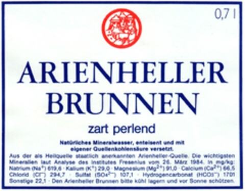 ARIENHELLER BRUNNEN zart perlend Logo (DPMA, 06.02.1986)