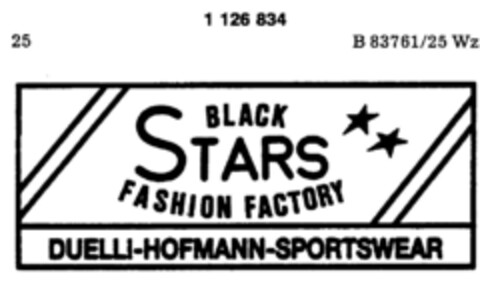 BLACK STARS FASHION FACTORY DUELLI-HOFMANN-SPORTSWEAR Logo (DPMA, 28.01.1988)