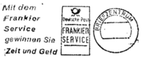 Mit dem Frankier Service gewinnen Sie Zeit und Geld Logo (DPMA, 16.01.2001)