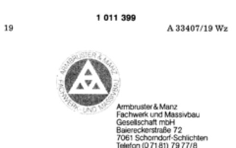 ARMBRUSTER & MANZ FACHWERK-UND MASSIVBAU Logo (DPMA, 04.06.1980)