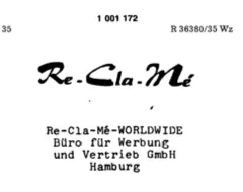 Re-Cla-Mé Logo (DPMA, 02.04.1979)