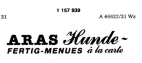 ARAS Hunde-FERTIG-MENUES à la carte Logo (DPMA, 04.07.1989)