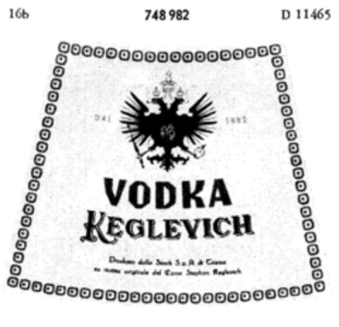 VODKA KEGLEVICH Logo (DPMA, 26.04.1960)