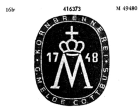 KORNBRENNEREI G. MELDE COTTBUS 1748 Logo (DPMA, 21.01.1930)