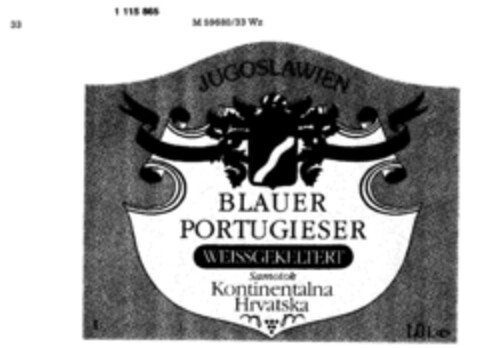 JUGOSLAWIEN BLAUER PORTUGIESER WEISSGEKELTERT Logo (DPMA, 25.11.1986)