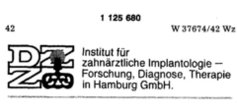 DZZ Institut für zahnärztliche Implantologie-Forschung, Diagnose, Therapie in Hamburg GmbH. Logo (DPMA, 26.11.1987)