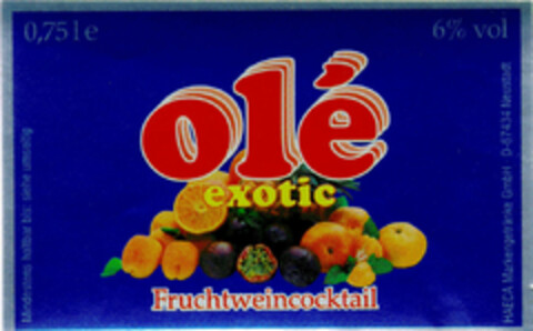 olé exotic Fruchtweincocktail Logo (DPMA, 14.03.1997)