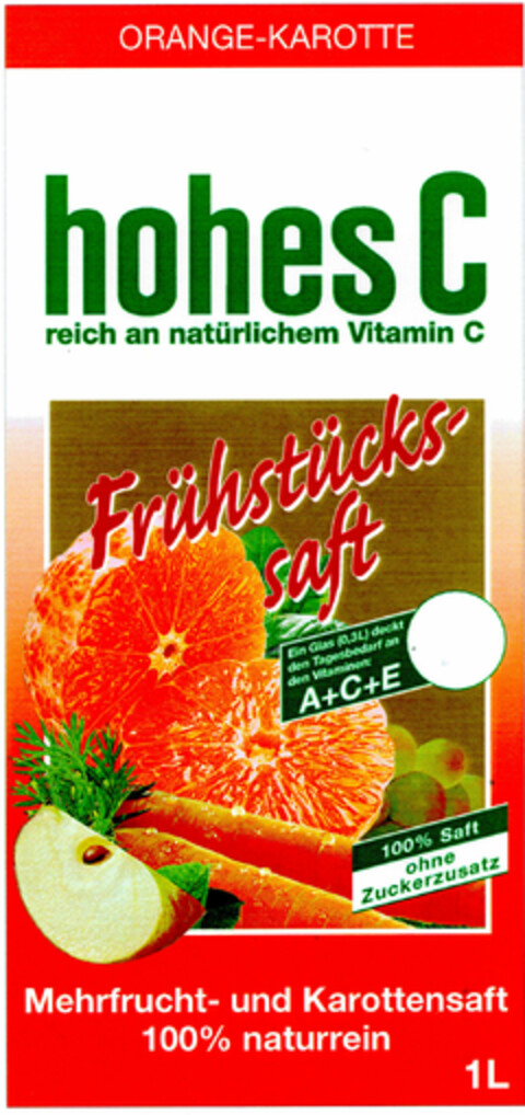 hohes C reich an natürlichem Vitamin C Frühstückssaft Logo (DPMA, 16.11.1999)