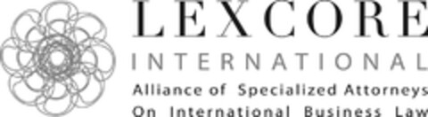 LEXCORE INTERNATIONAL Alliance of Specialized Attorneys On International Business Law Logo (DPMA, 05/26/2014)