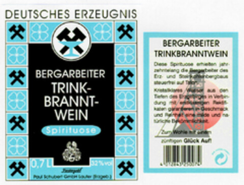 BERGARBEITER TRINKBRANNTWEIN Logo (DPMA, 06.10.1998)