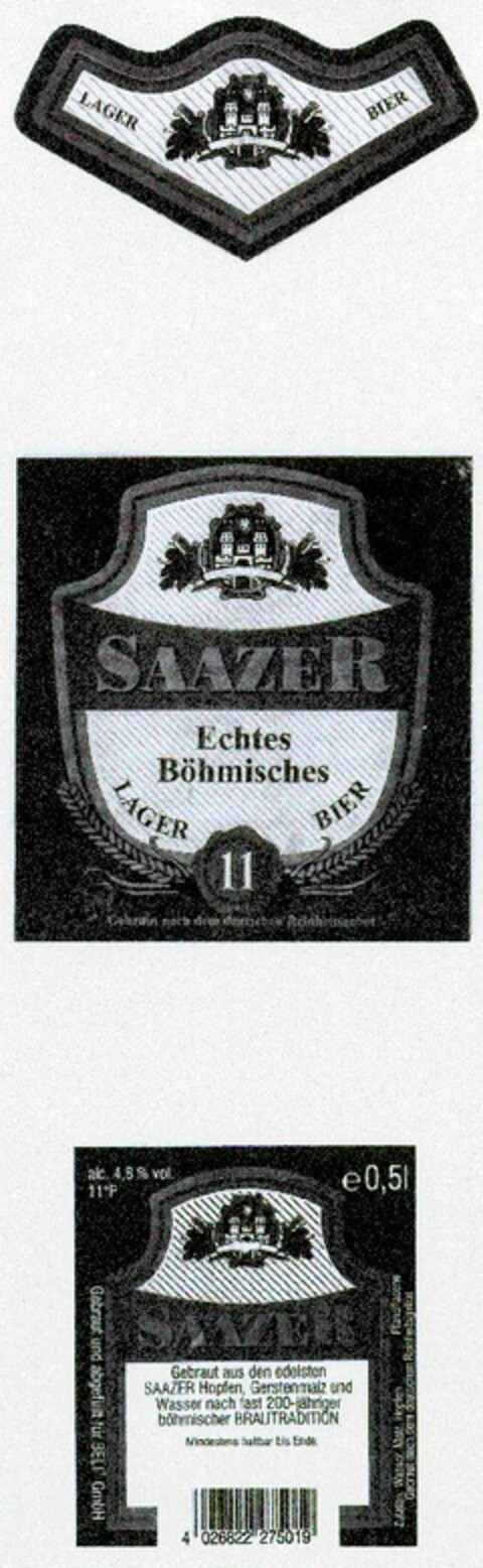 SAAZER Echtes Böhmisches LAGERBIER Logo (DPMA, 22.12.1998)