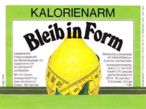 Bleib in Form KALORIENARM Logo (DPMA, 25.10.1975)