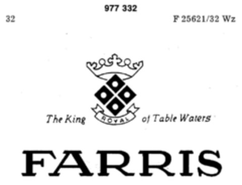 FARRIS The King of Table Waters Logo (DPMA, 21.12.1974)