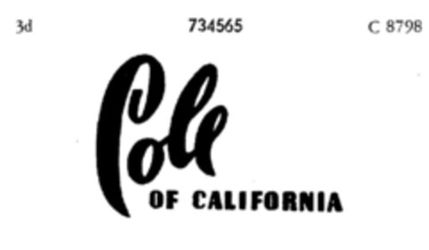 Cole OF CALIFORNIA Logo (DPMA, 04/01/1959)