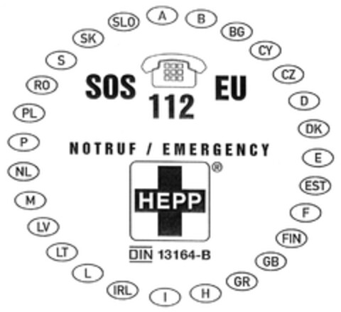 SOS 112 EU NOTRUF / EMERGENCY HEPP DIN 13164-B Logo (DPMA, 03/08/2007)