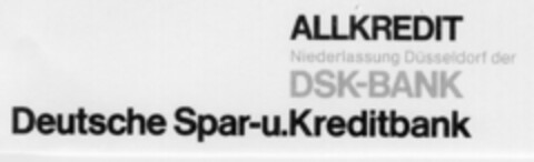 ALLKREDIT  Niederlassung Düsseldorf der DSK-BANK Deutsche Spar- und Kreditbank Logo (DPMA, 22.09.1979)
