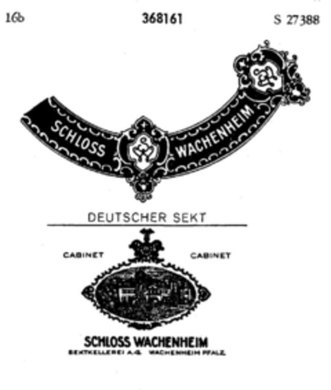 SCHLOSS WACHENHEIM DEUTSCHER SEKT CABINET Logo (DPMA, 03.01.1927)