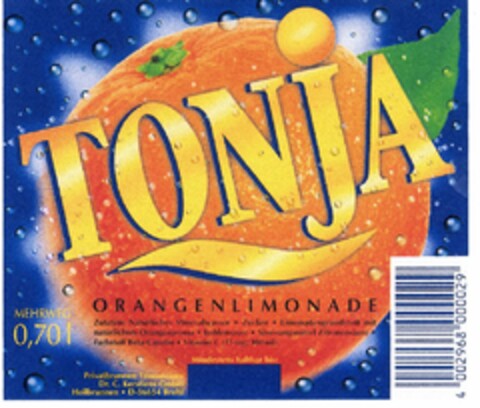 TONJA ORANGENLIMONADE Logo (DPMA, 14.10.2005)