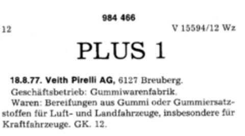 PLUS 1 Logo (DPMA, 18.08.1977)