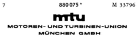mtu MOTOREN-UND TURBINEN-UNION MÜNCHEN GMBH Logo (DPMA, 09.02.1971)