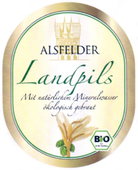 ALSFELDER Landpils Mit natürlichem Mineralwasser ökologisch gebraut Logo (DPMA, 14.11.2007)