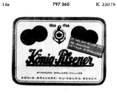König-Pilsener KÖNIG - BRAUEREI DUISBURG - BEECK Logo (DPMA, 09.10.1963)