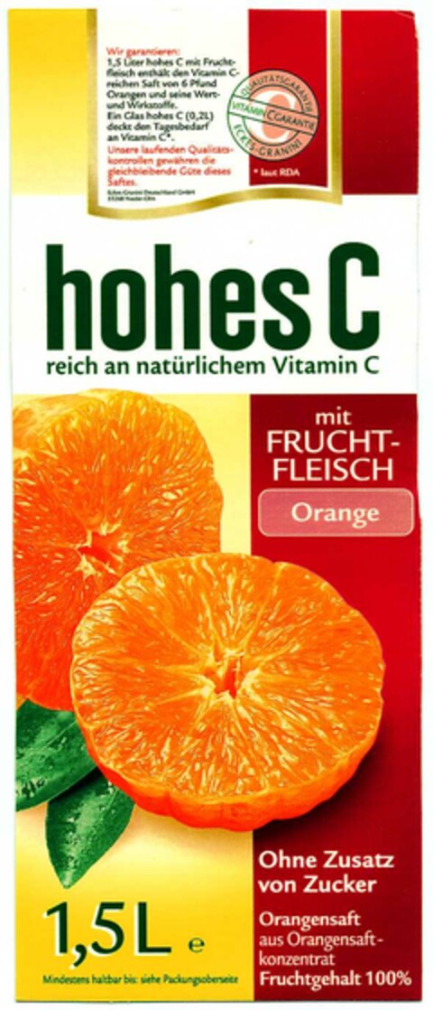 hohes C mit FRUCHTFLEISCH Orange Logo (DPMA, 11.02.2003)