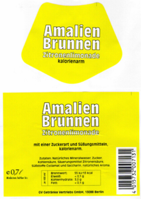 Amalien Brunnen Zitronenlimonade kalorienarm Logo (DPMA, 10/02/1998)