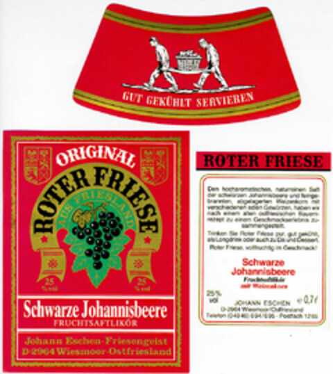 OIGINAL ROTER FRIESE Schwarze Johannisbeere FRUCHTSAFTLIKÖR Logo (DPMA, 03/21/1984)