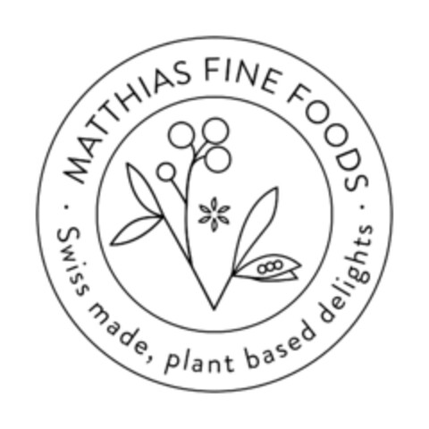 · MATTHIAS FINE FOODS · Swiss made, plant based delights · Logo (DPMA, 10.10.2023)