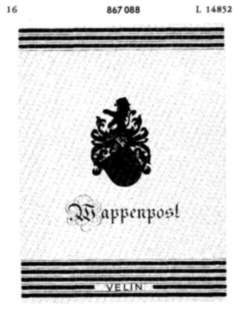 Wappenpost VELIN Logo (DPMA, 28.04.1967)