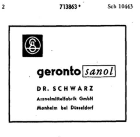 geronto sanol DR. SCHWARZ Logo (DPMA, 02/15/1958)