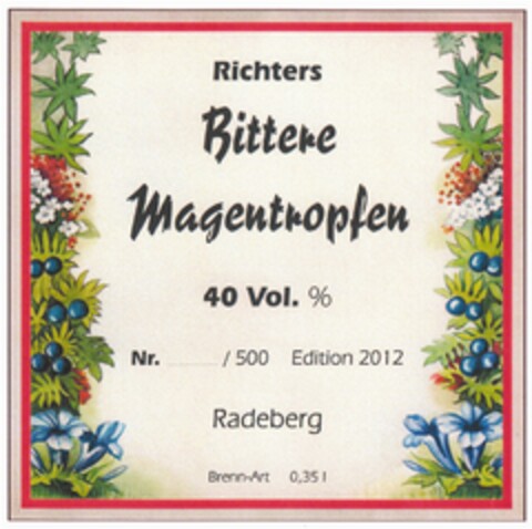 Richters Bittere Magentropfen 40 Vol. % Logo (DPMA, 27.08.2012)