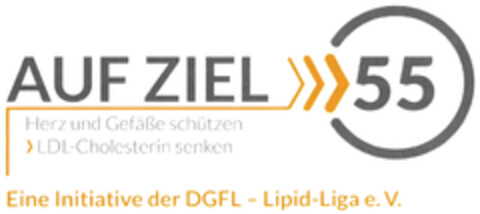 AUF ZIEL 55 Herz und Gefäße schützen LDL-Cholesterin senken Eine Initiative der DGFL - Lipid-Liga e.V. Logo (DPMA, 02.09.2024)