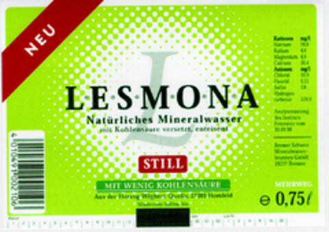 LESMONA Natürliches Mineralwasser STILL Logo (DPMA, 29.09.1999)