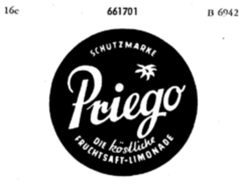 Priego DIE köstliche FRUCHTSAFT-LIMONADE Logo (DPMA, 13.03.1953)
