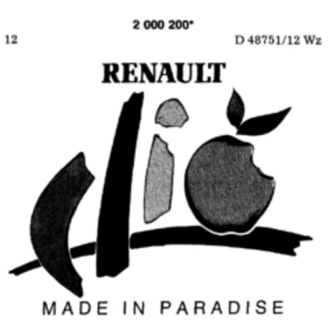 RENAULT clio MADE IN PARADISE Logo (DPMA, 29.11.1990)