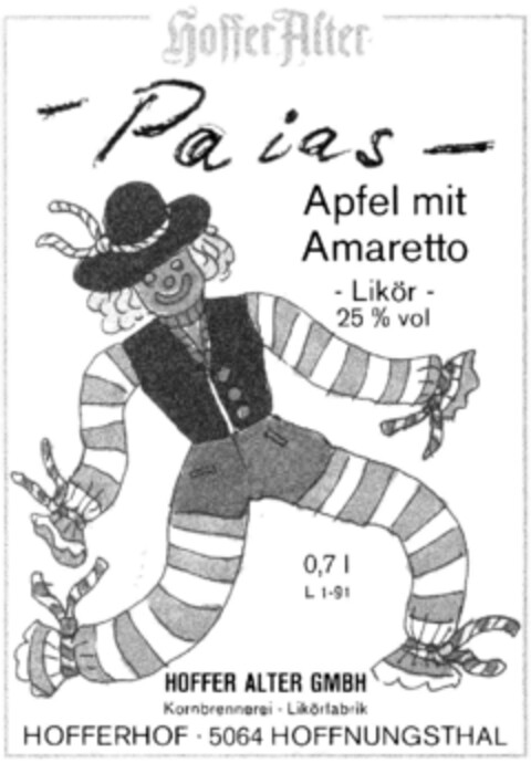 Hoffer Alter - Paias - Apfel mit Amaretto Logo (DPMA, 08/26/1991)