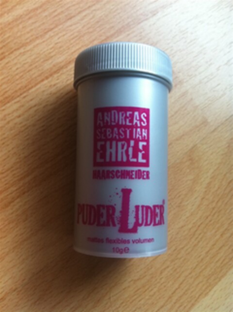 ANDREAS SEBASTIAN EHRLE HAARSCHNEIDER PUDER LUDER mattes flexibles volumen 10g Logo (DPMA, 20.07.2012)