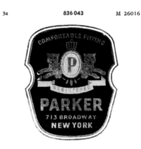 PARKER COMFORTABLE FITTING 713 BROADWAY NEW YORK Logo (DPMA, 21.04.1966)