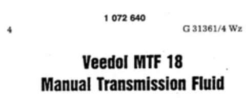 Veedol MTF 18 Manual Transmission Fluid Logo (DPMA, 16.05.1984)