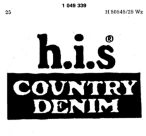 h.i.s COUNTRY DENIM Logo (DPMA, 15.10.1982)