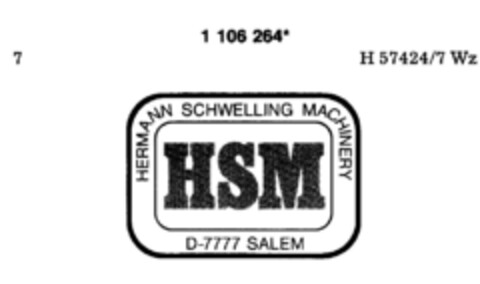 HSM HERMANN SCHWELLING MACHINERY Logo (DPMA, 03/02/1987)