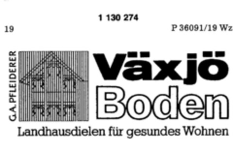 Växjö Boden G.A. PFLEIDERER Landhausdielen für gesundes Wohnen Logo (DPMA, 01/16/1988)