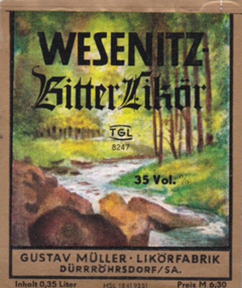 WESENITZ Bitter Likör Logo (DPMA, 03/27/1990)