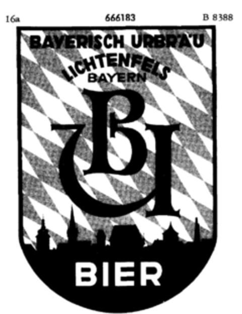 BAYERISCH URBRÄU LICHTENFELS BAYERN BU BIER Logo (DPMA, 11/13/1953)